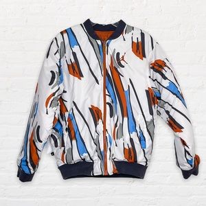 Nike Air Jordan Reversible Quilted Jacket Orange White Blue Abstract Print Sz M
